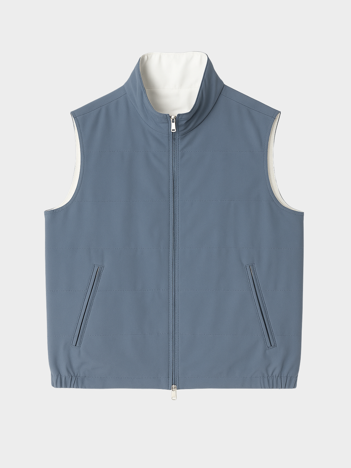 Reversible Sleeveless Jacket - Steel blue & White