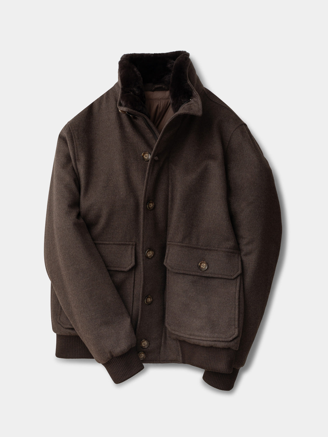 Blouson with Fur Collar - Brown
