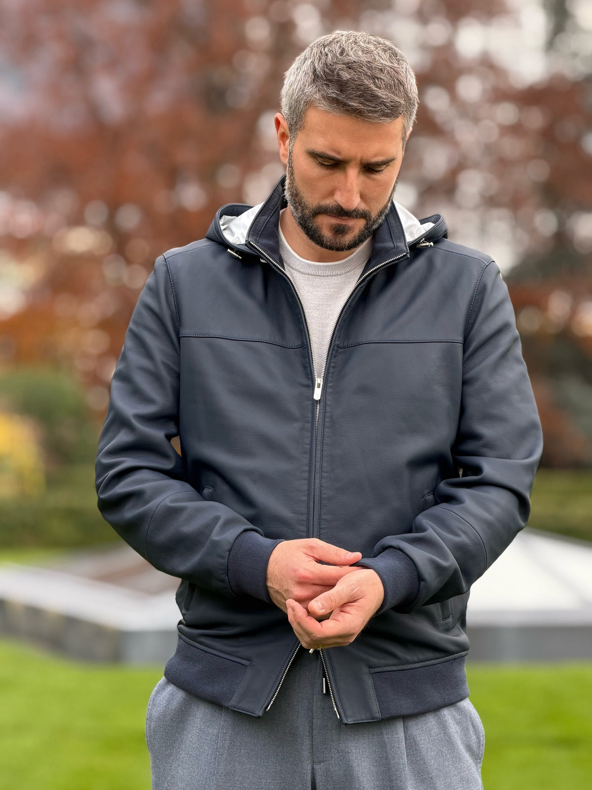 Challenge Jacket in Grain Leather - Ombre Blue