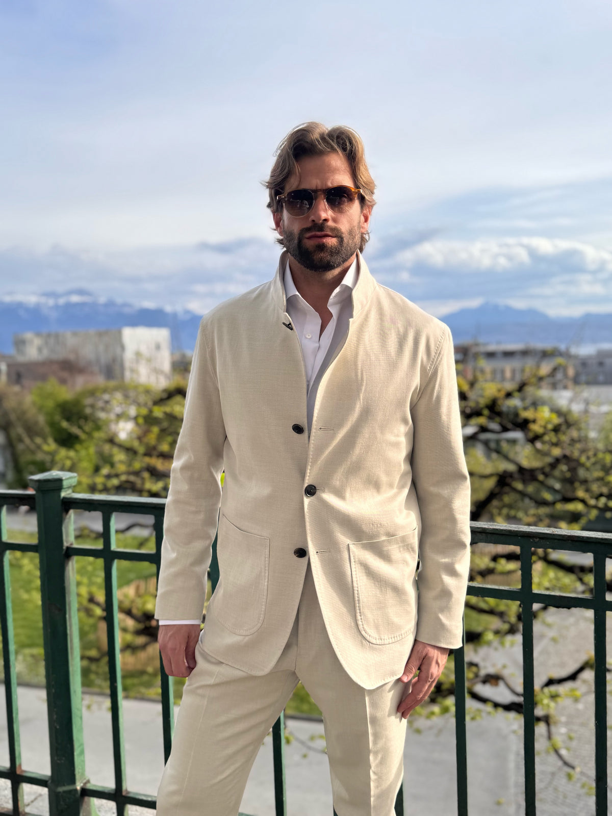 Jersey High Neck Jacket - Beige