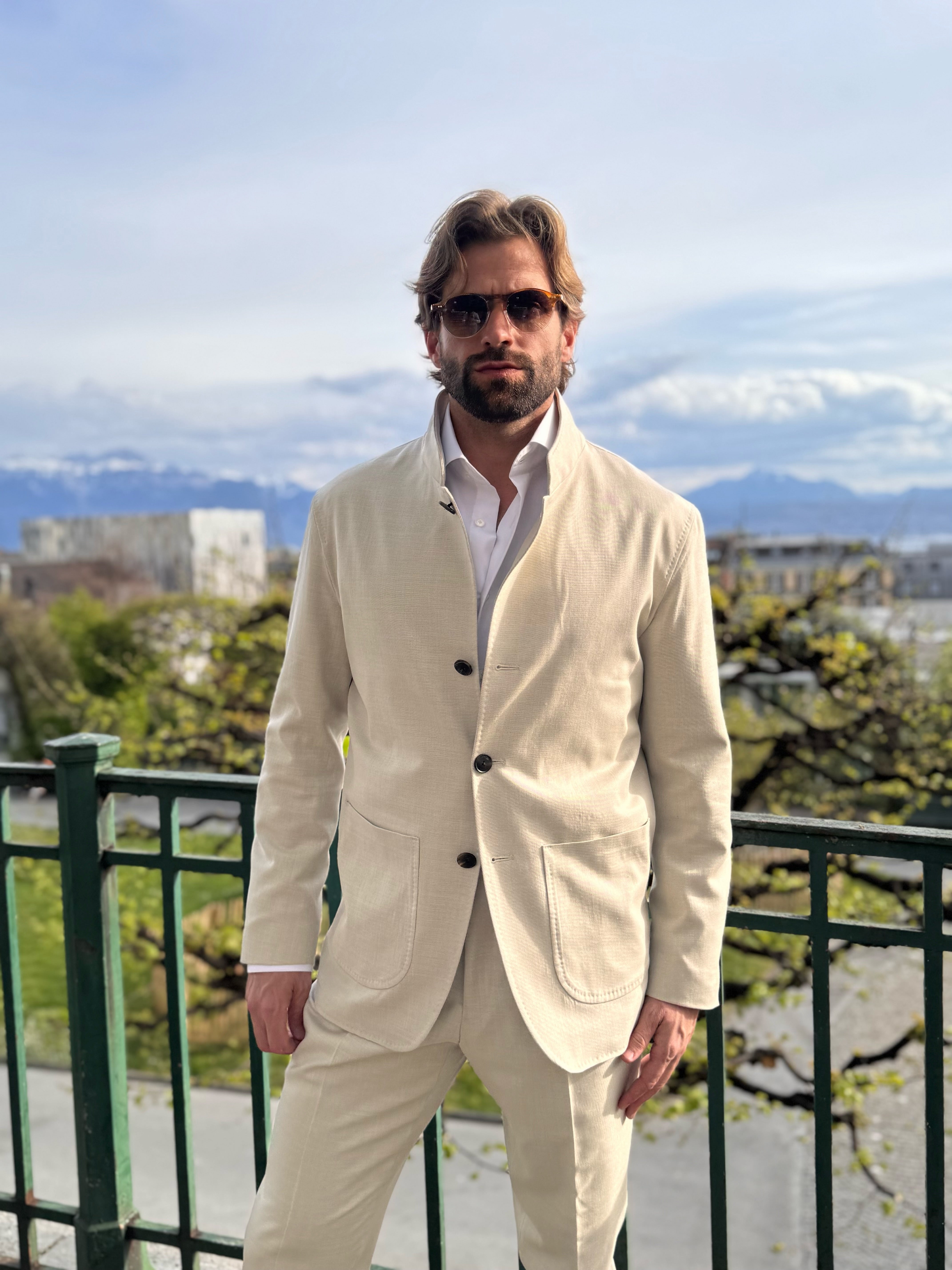 Jersey High Neck Jacket - Beige