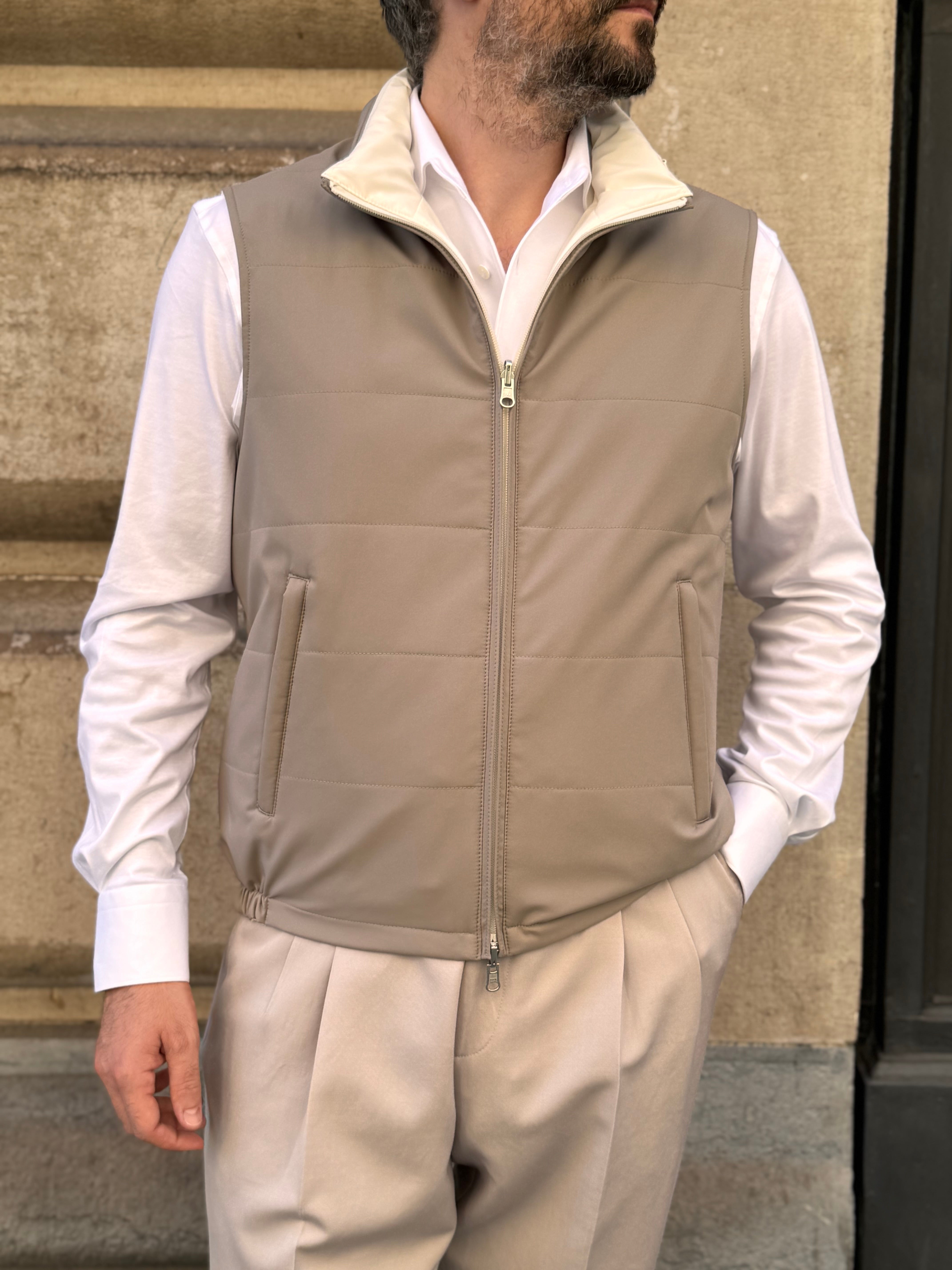 Reversible Sleeveless Jacket - Taupe