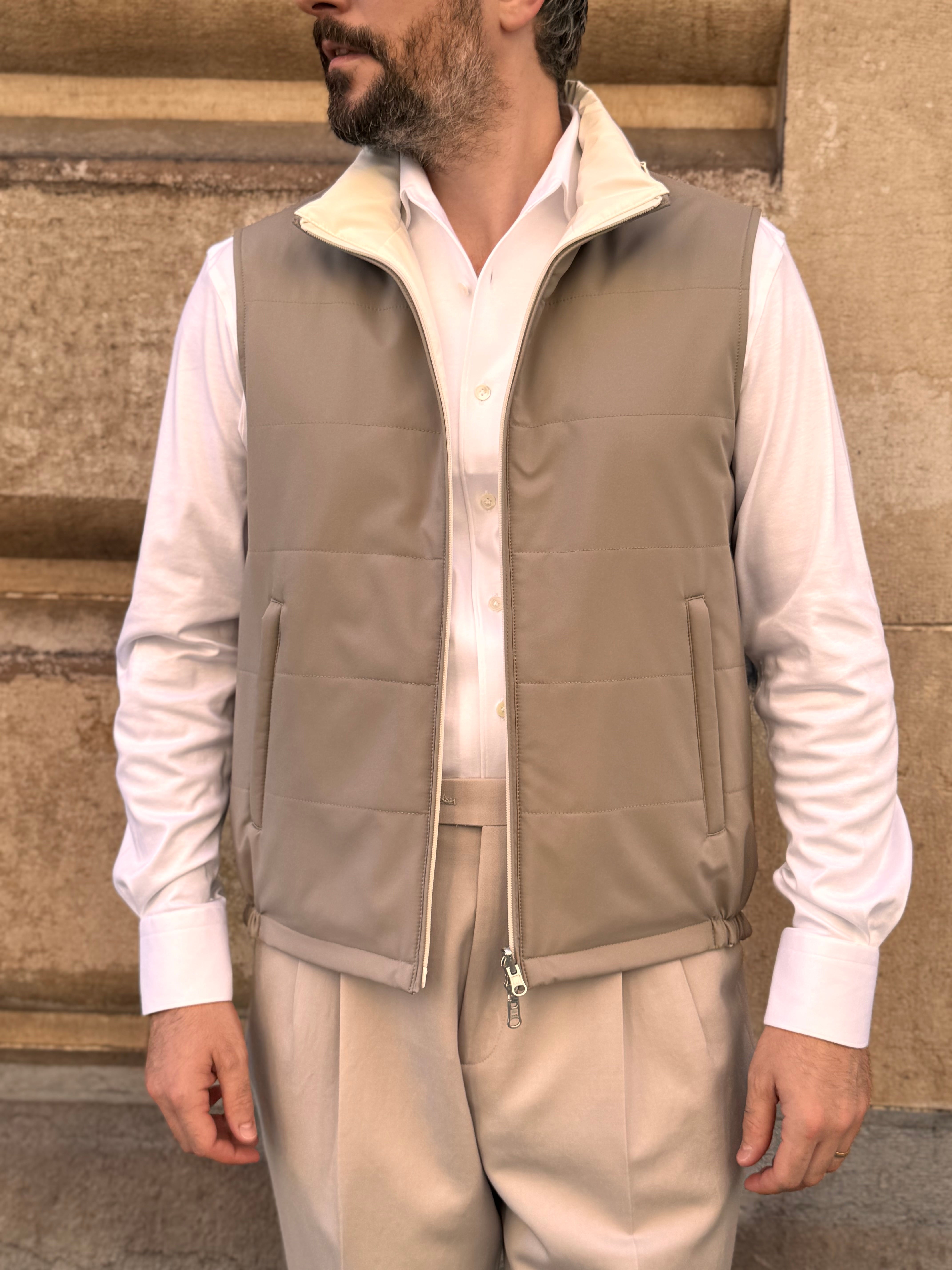 Reversible Sleeveless Jacket - Taupe