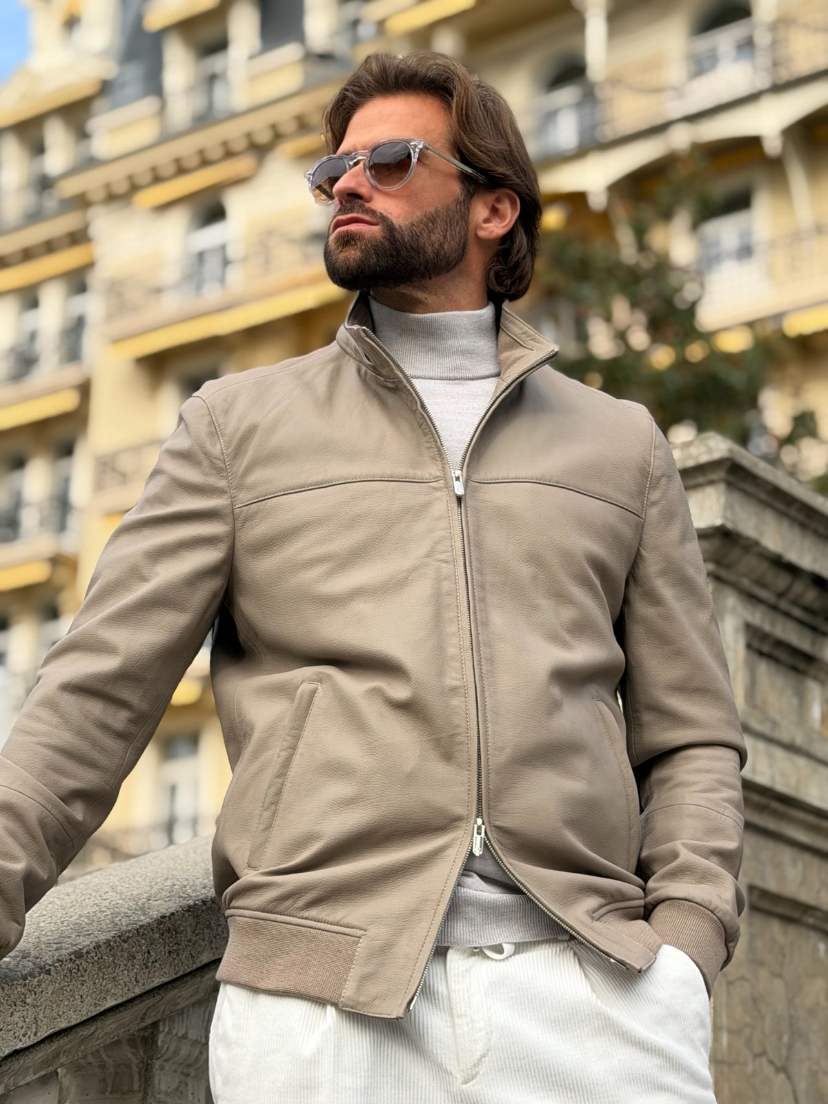 Challenge Jacket in Grain Leather - Grège