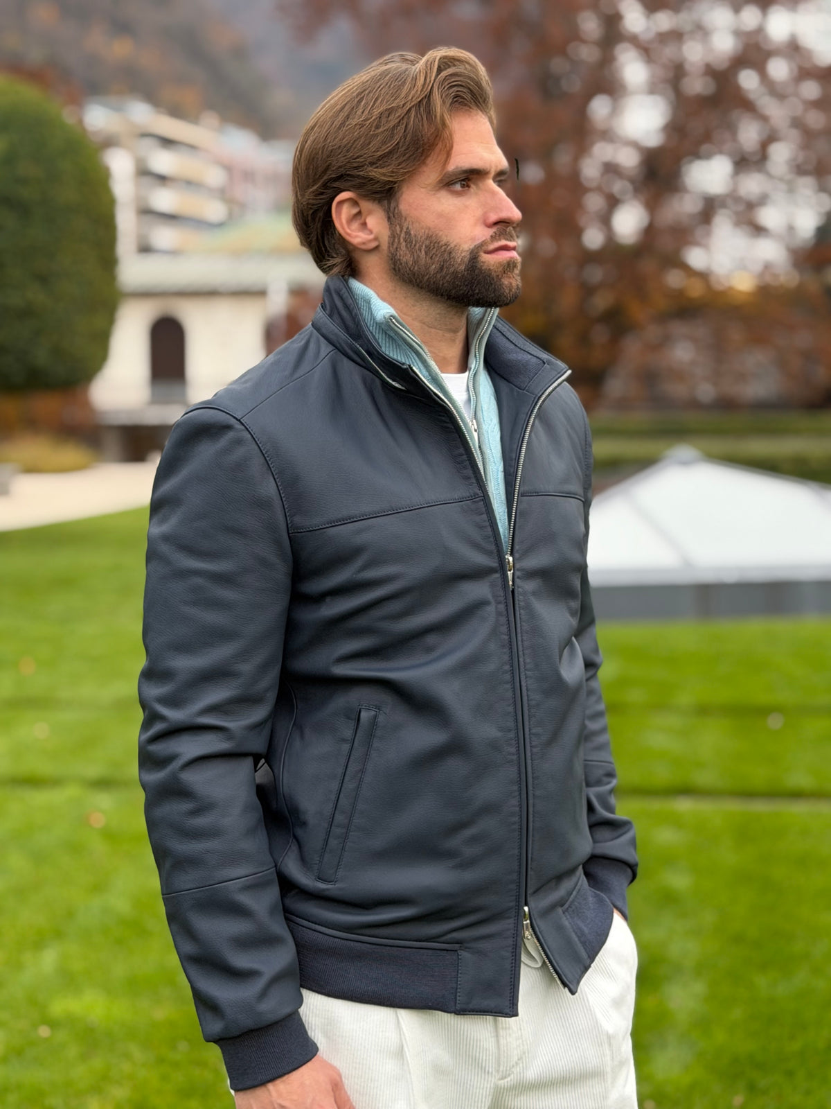 Challenge Jacket in Grain Leather - Ombre Blue