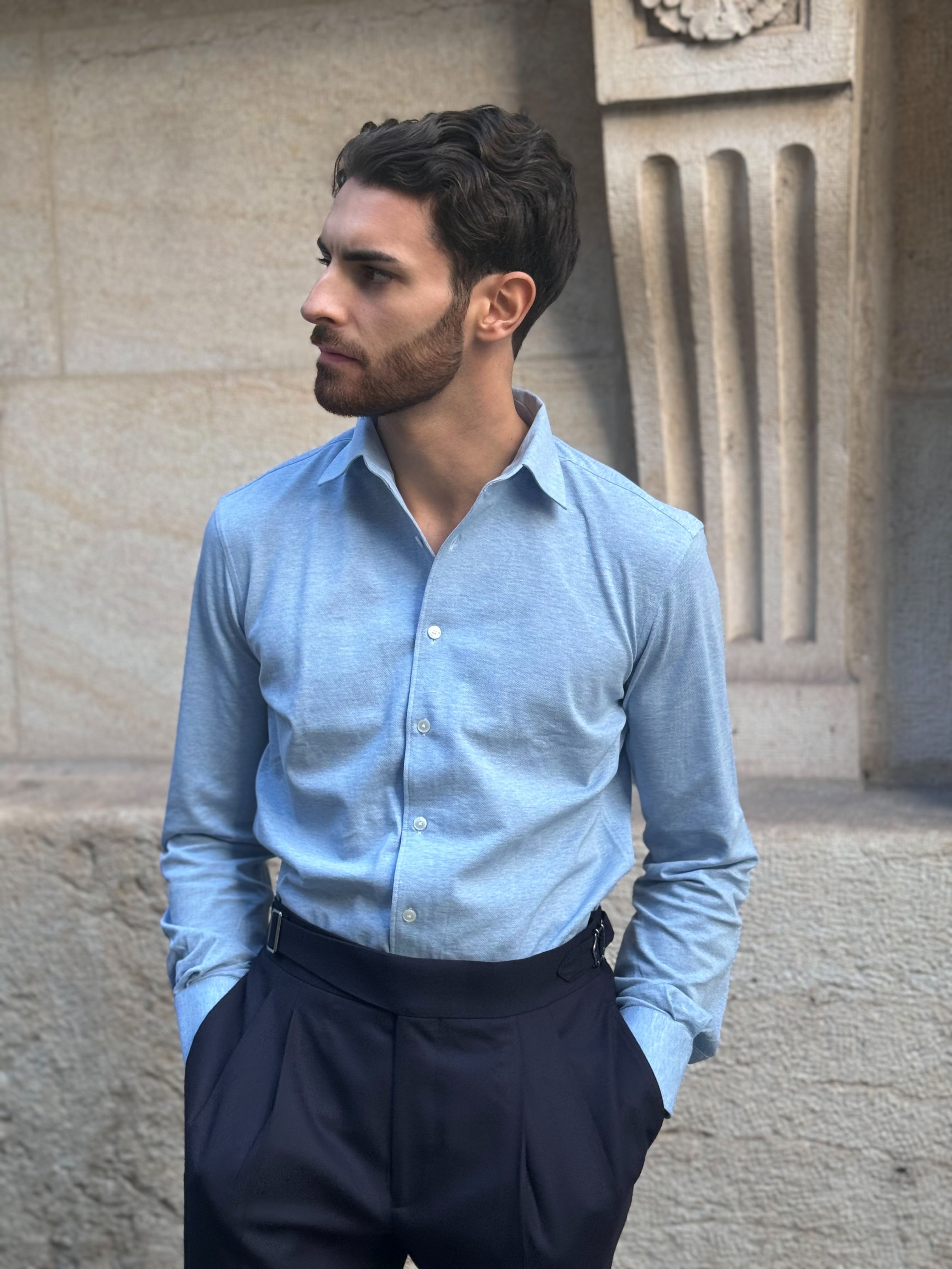 Piqué jersey shirt - Sky Blue