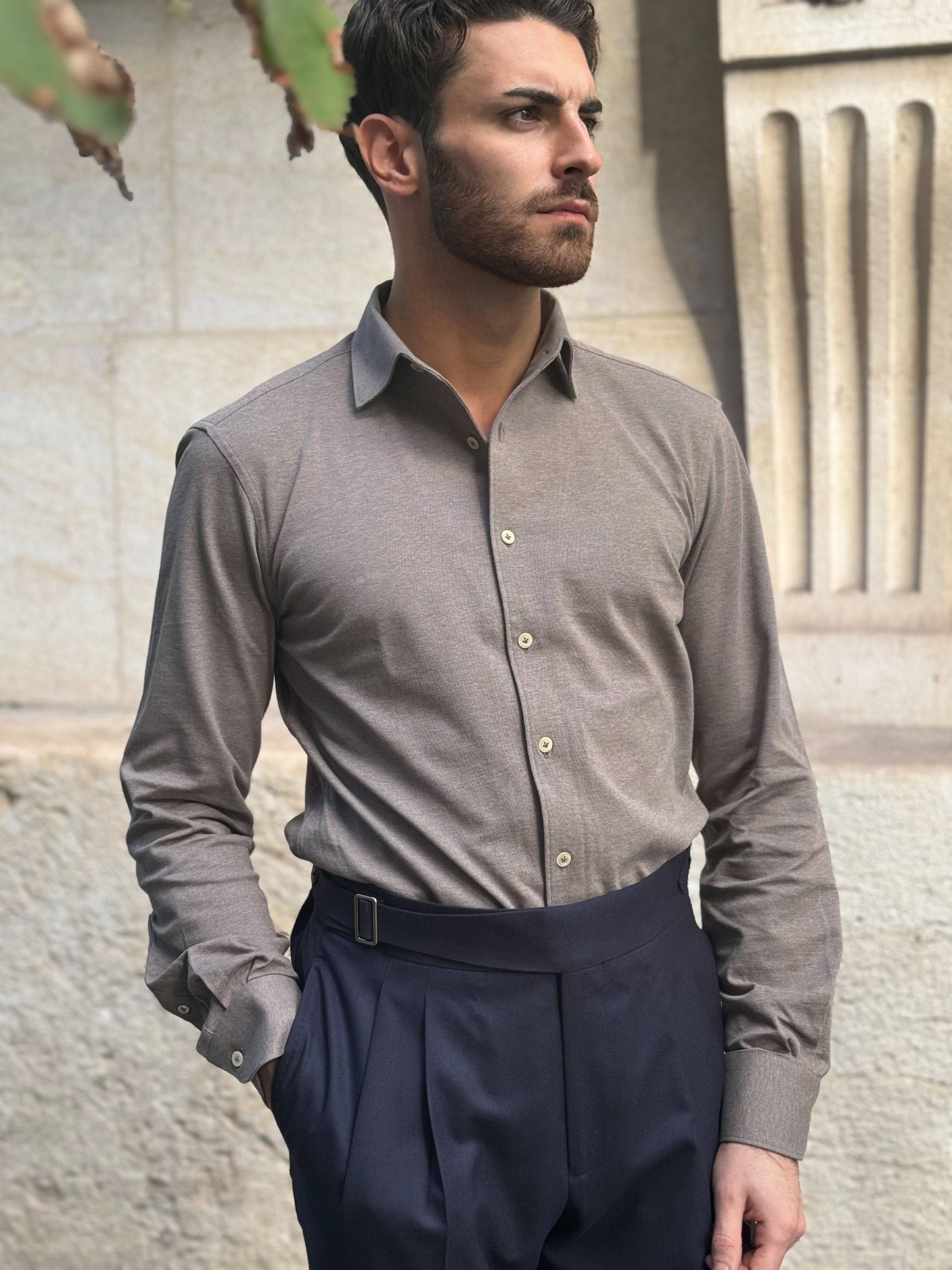 Piqué jersey shirt - Taupe