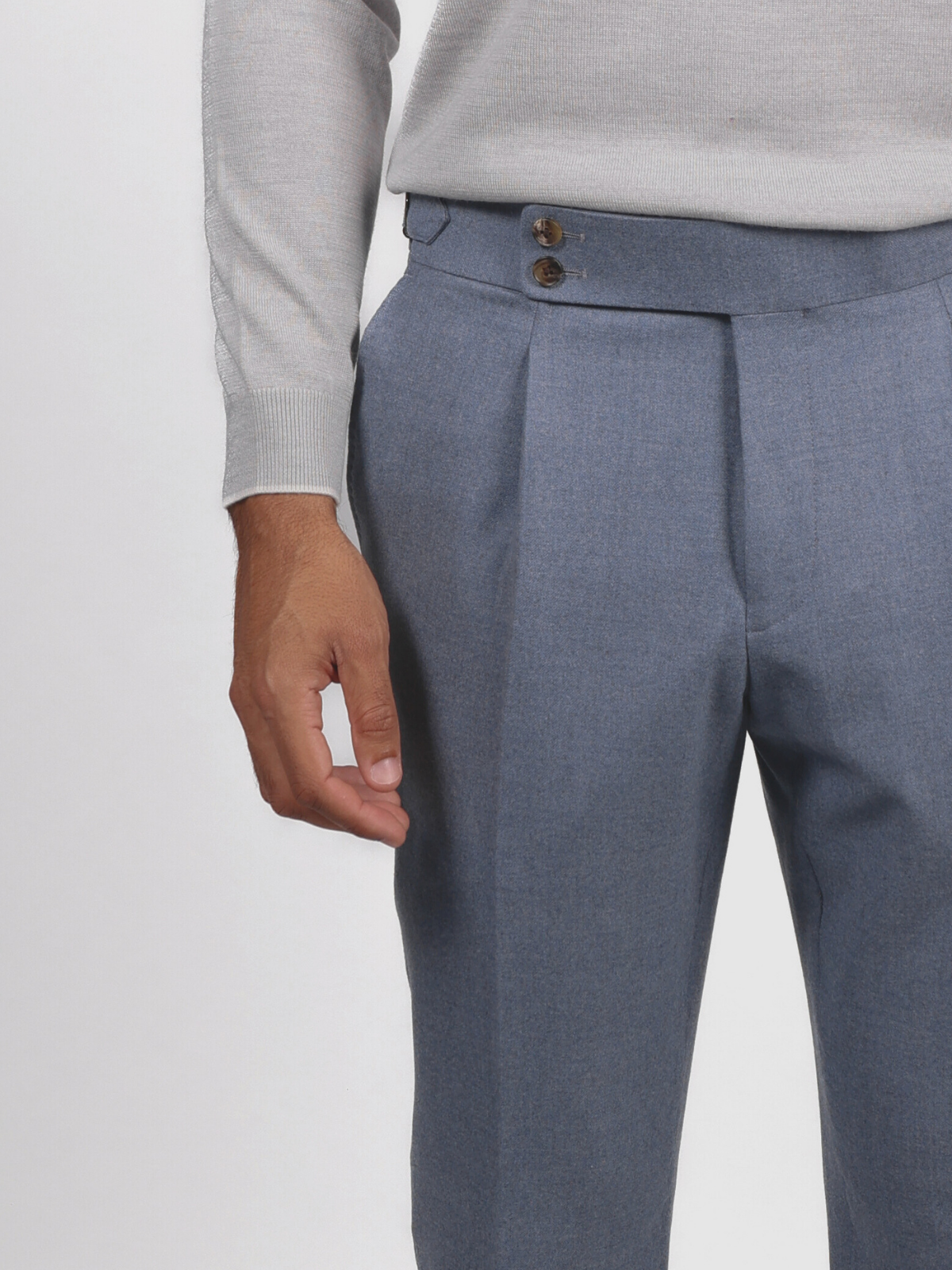 High Waist Trousers Flanella - Steel Blue