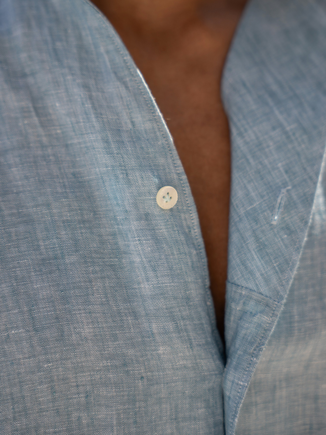 Hidden Button Down Shirt - Blue Jeans Linen