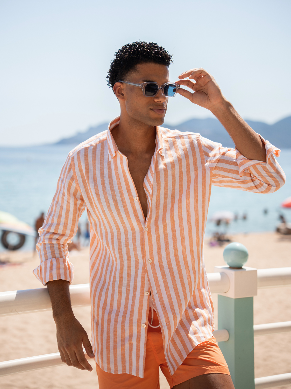 Cairo Handmade Shirt - Orange Striped Linen