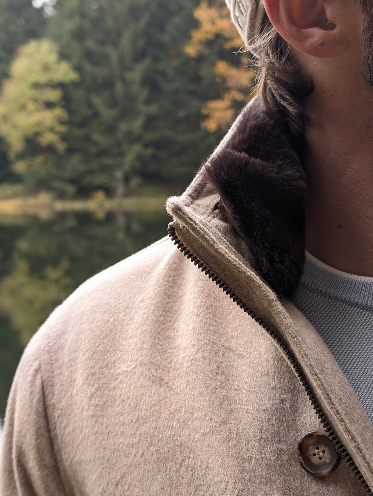 Blouson with Fur Collar - Sand