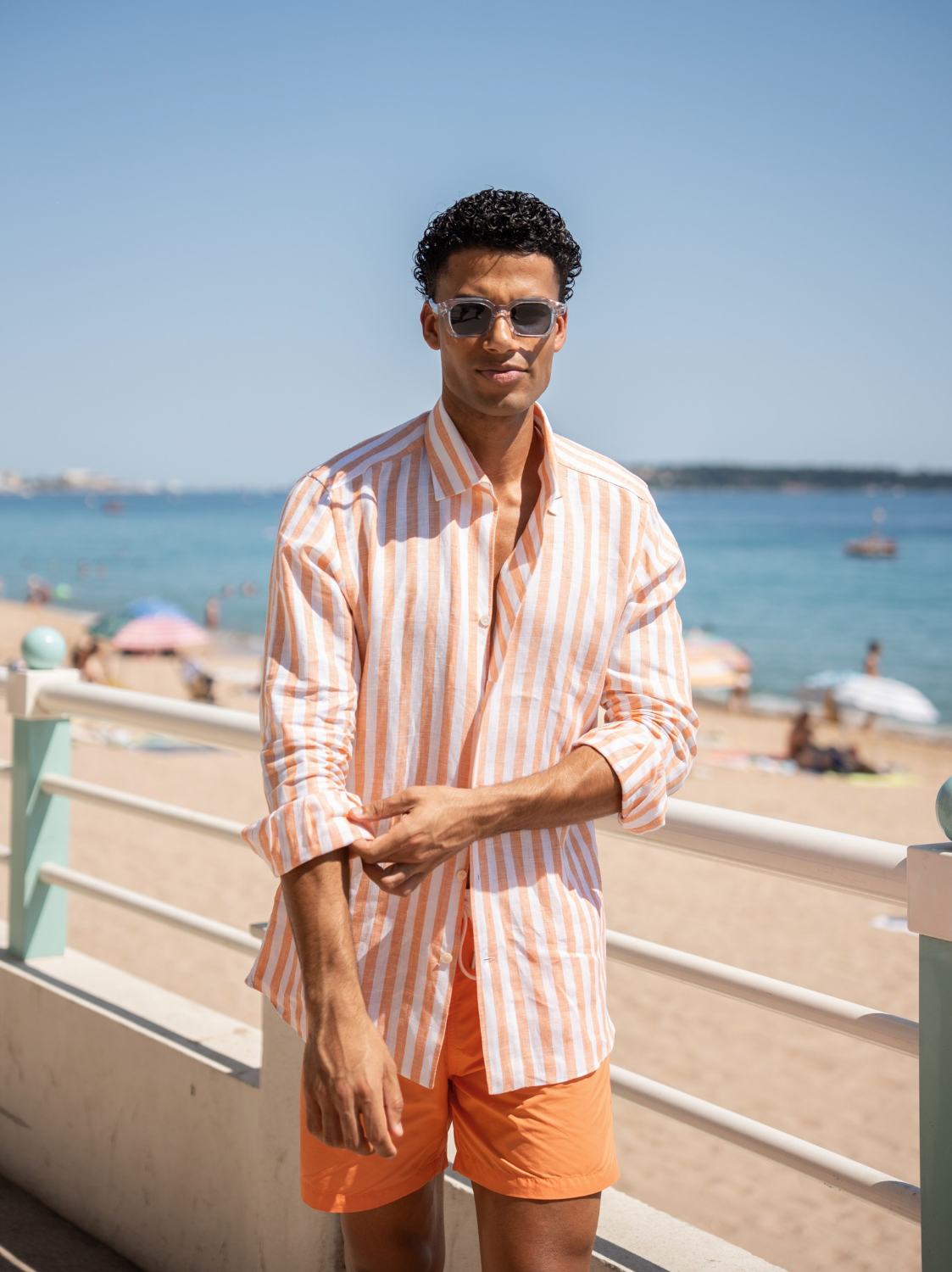 Cairo Handmade Shirt - Orange Striped Linen