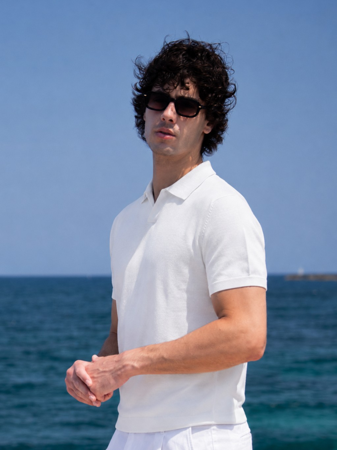 Buttonless Polo - White