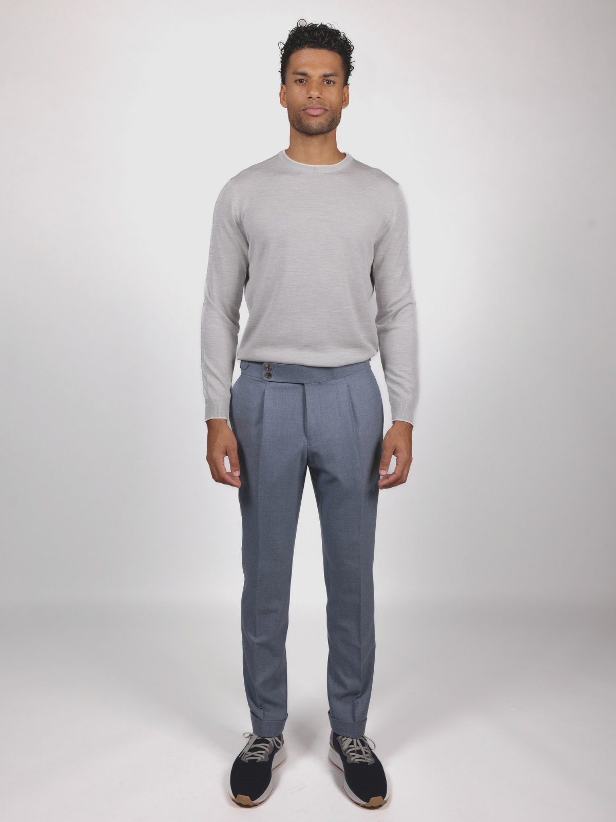 High Waist Trousers Flanella - Steel Blue