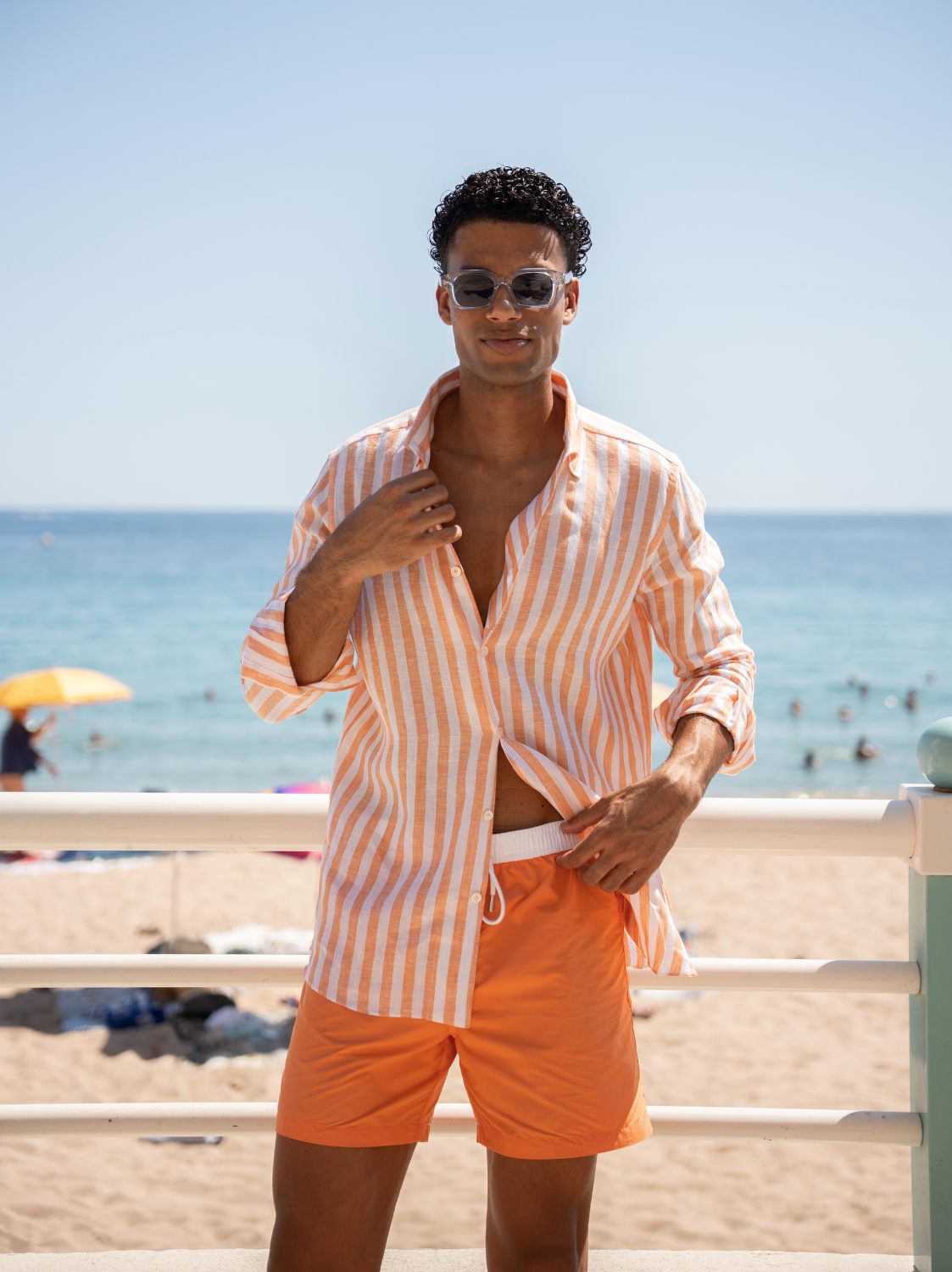 Cairo Handmade Shirt - Orange Striped Linen