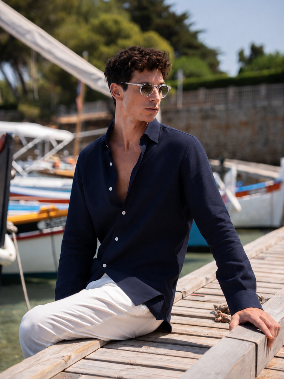 Cairo Handmade Shirt - Navy Linen & Cotton