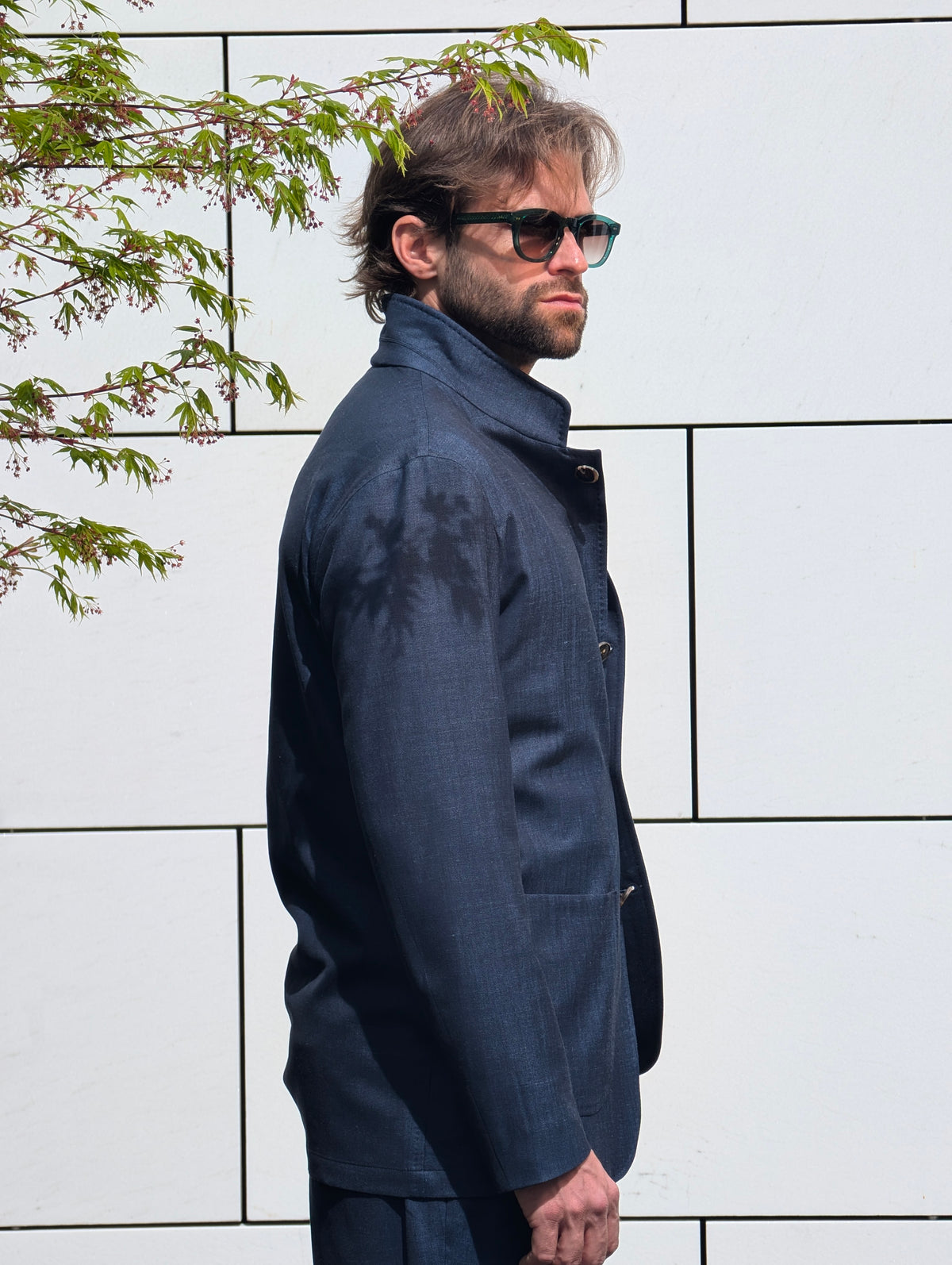 Jersey High Neck Jacket - Navy