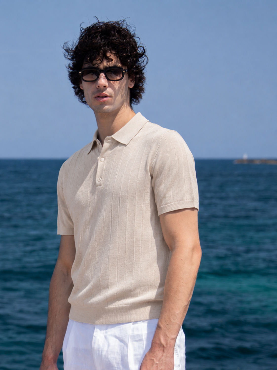 Ribbed Polo - Cream