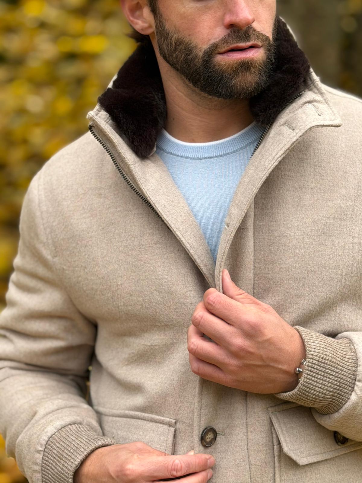 Blouson with Fur Collar - Sand